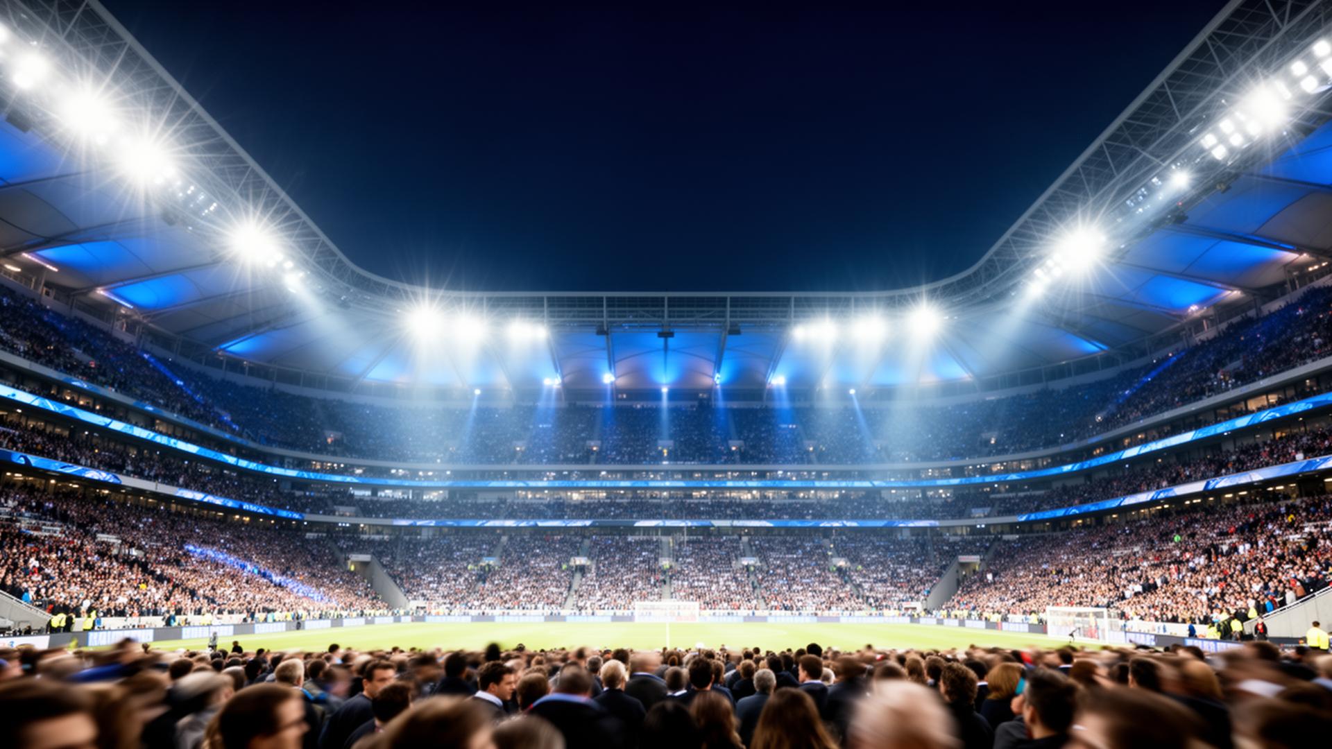 Packed stadium under brilliant lights